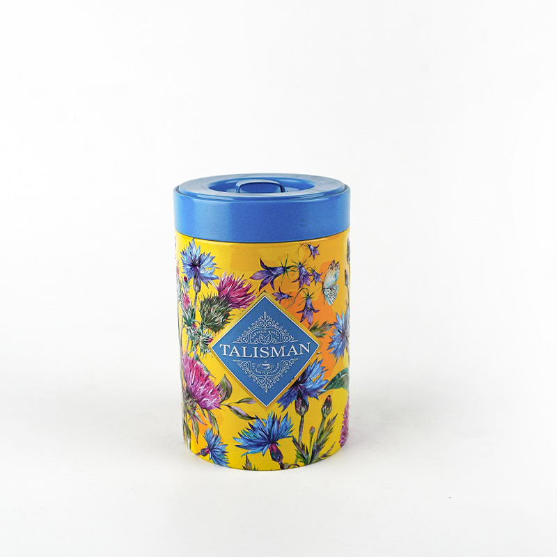 Portable printed pattern black tea tin can with lid