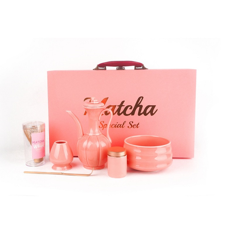 luxury pink matcha tea pot set